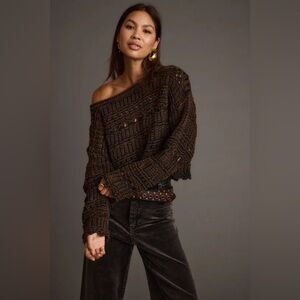 12th Tribe Brown Off-the-Shoulder Sweater